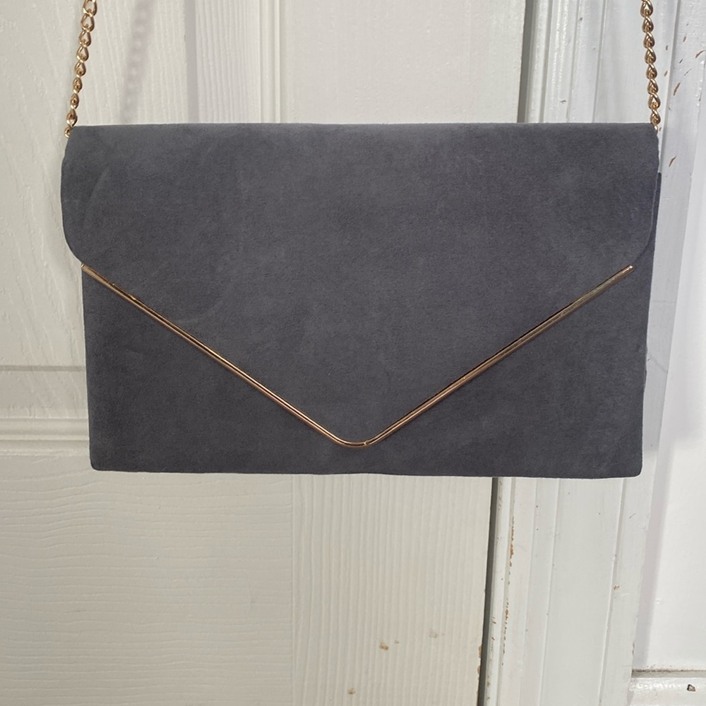 Gray Soft Velour Clutch
